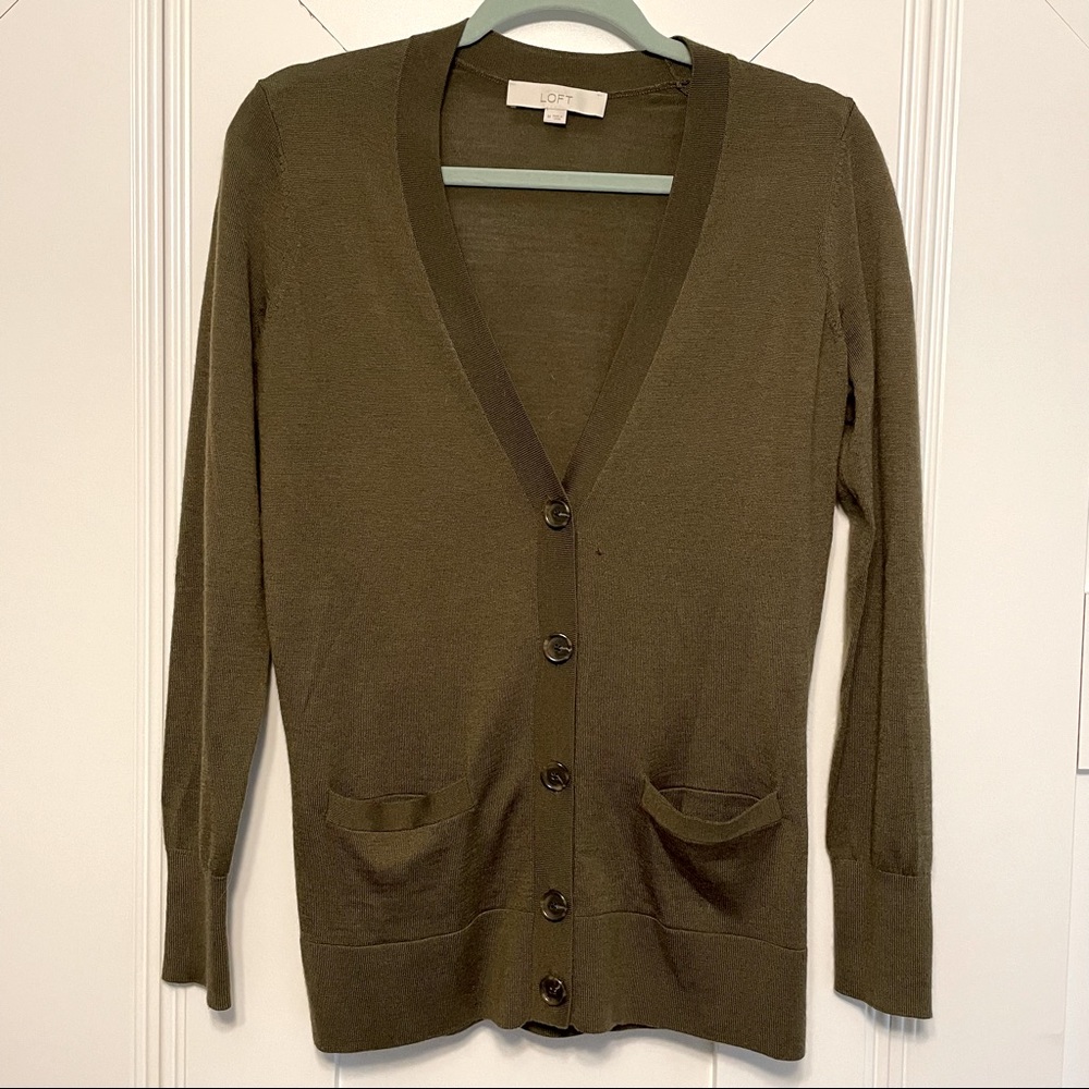 Ann Taylor Loft | Womens Olive Army Green Lightweight Cardigan Sweater Medium